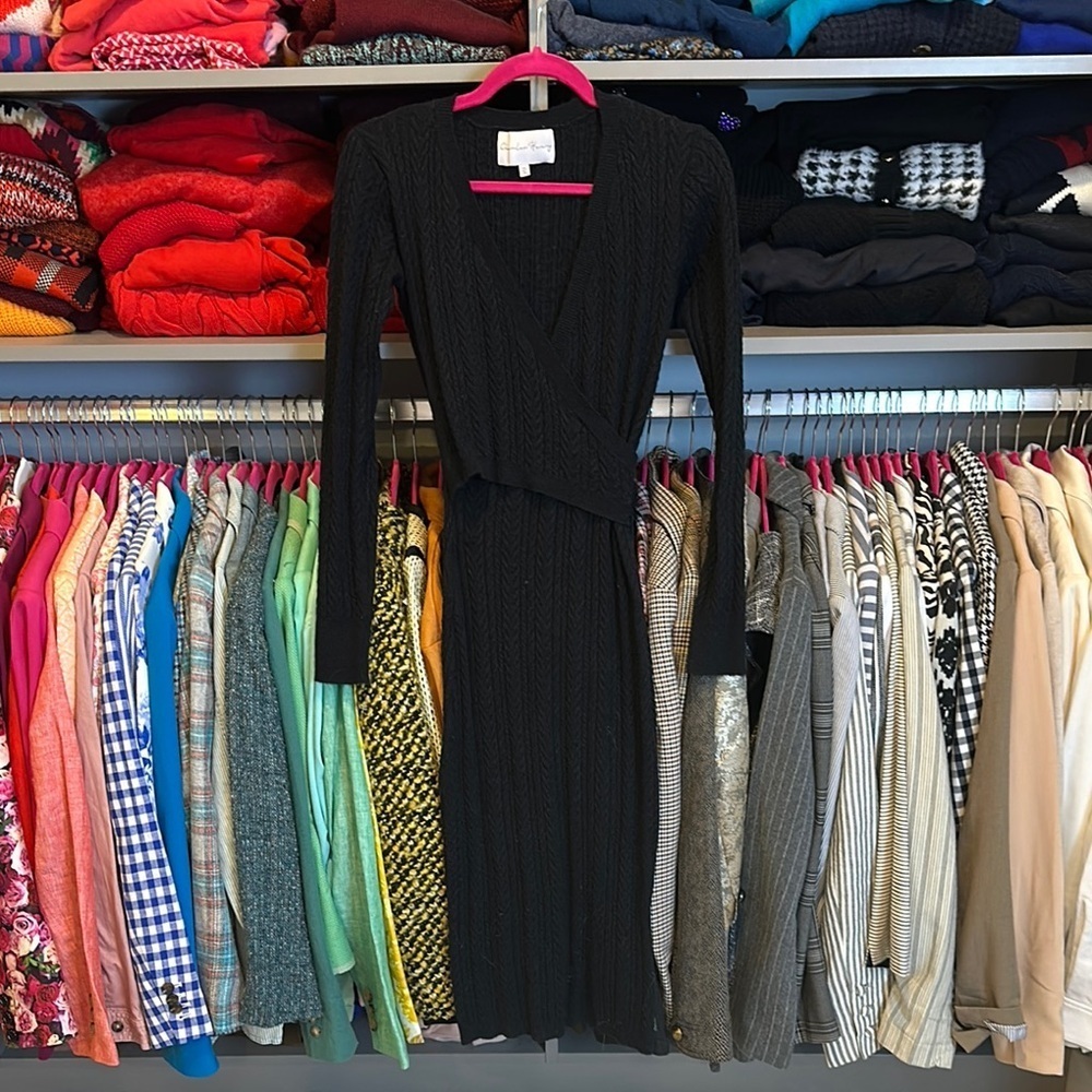 Charles Henry black long sleeve cross over v neck sweater dress size XS
